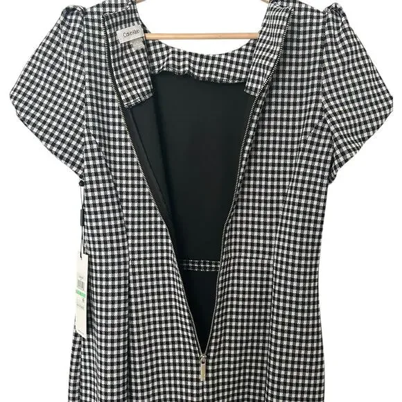 NWTs Calvin Klein Houndstooth Tulip Sleeve Mermaid Skirt Workwear Dress (8) - Picture 10 of 16